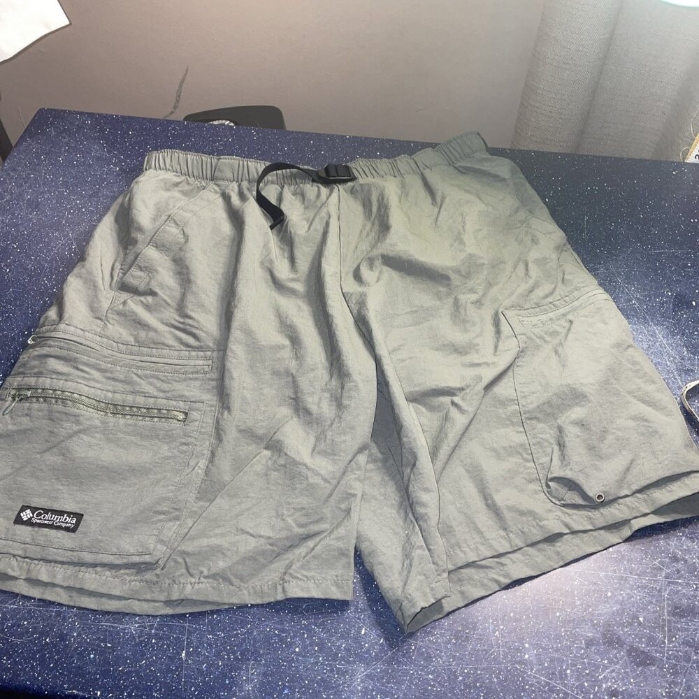 Columbia Mens Swim Trunks Board Shorts Olive Green Hiking Cargo Pockets Sz M